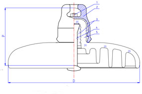 Ball and socket connection details for U420B glass suspension insulators